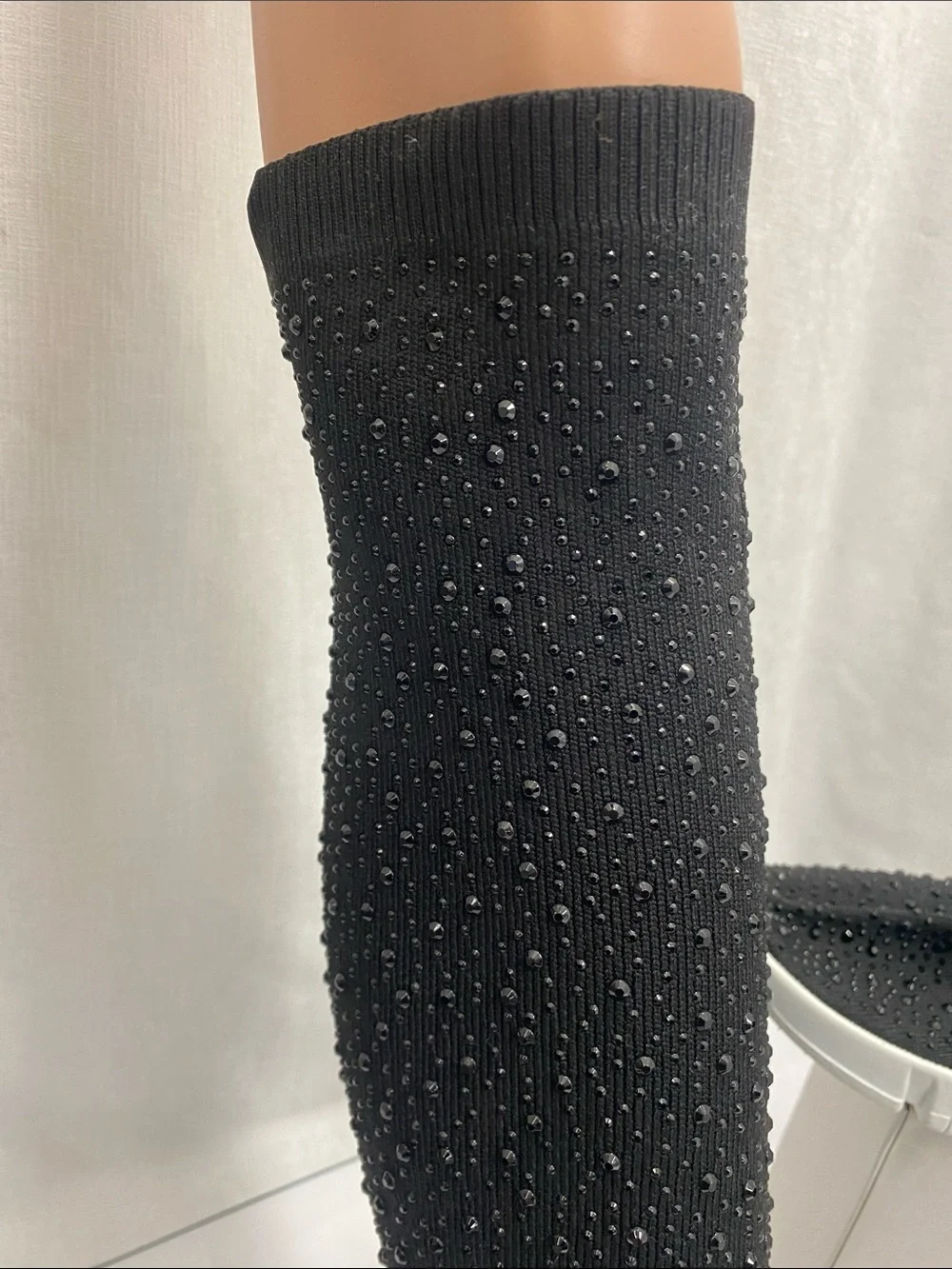 Black Over-the-Knee Embellished Sock Boots with White Sole